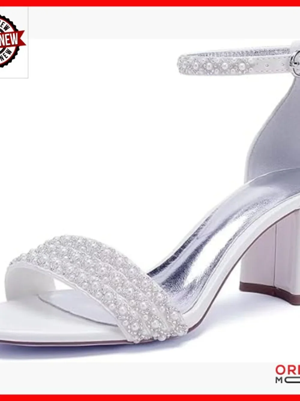 Pearl Block Heel Sandals Open Toe Ankle Strap Wedding Party Shoes